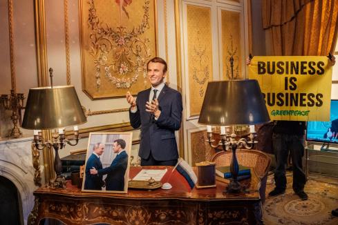Greenpeace Exposes France's Trade with Russia in the midst of the War in Ukraine at Grévin Museum in Paris