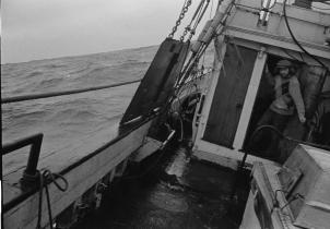 On board Phyllis Cormack during Greenpeace first protest voyage - against US nuclear testing off Canada.