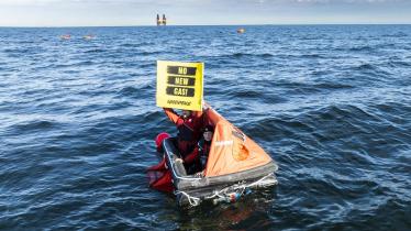 Aerial photos of the floating protest camp off Borkum