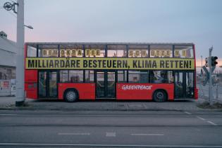 Protest with E-Bus in front of the CDU Election Campaign Event in Dresden