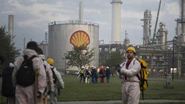 Protest an der Shell-Raffinerie in Fredericia, Dänemark