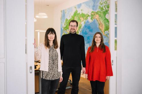 Greenpeace-Team in Berlin: Leiter Georg Kössler (Mitte) mit Mitarbeitenden  Kamila Sittek und Elena Keil
