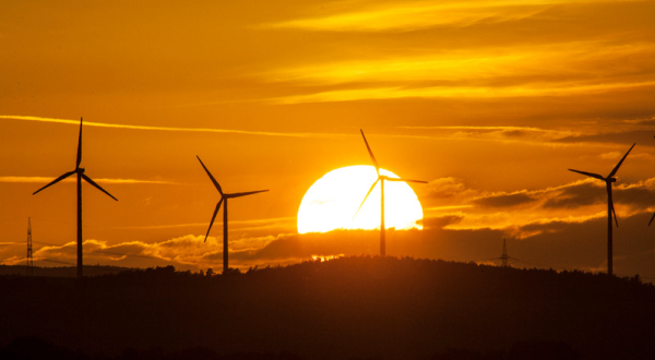 Windräder vor Sonnenuntergang