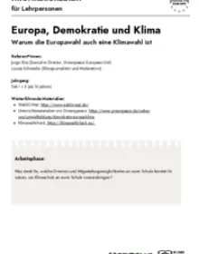 Informationsblatt & Verlaufsplan "Europa, Demokratie und Klima"